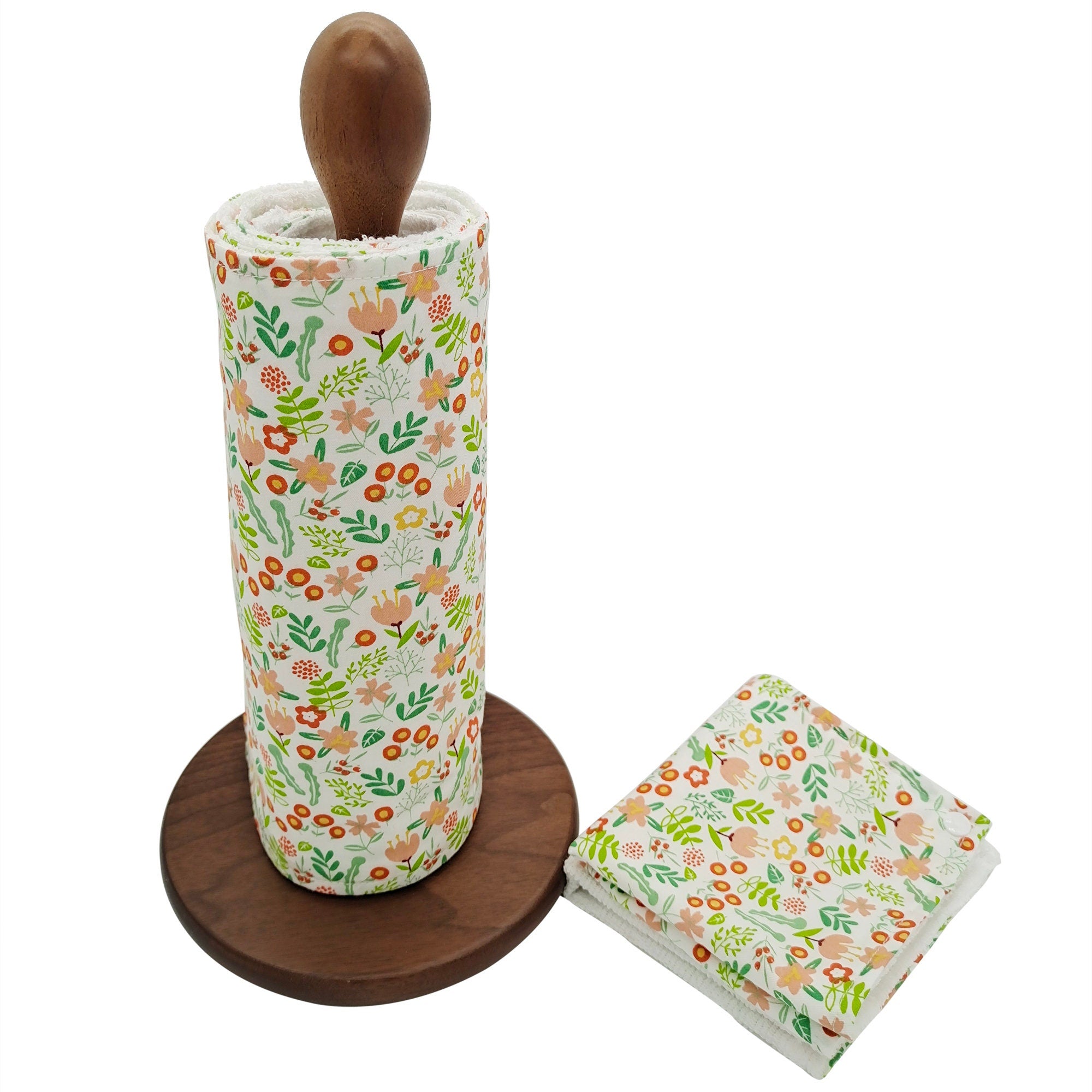 Paperless Towels with Snaps, Zero Waste Pre-Rolled , Kitchen Clothes, Reusable paper towels roll,  Dish Towels Colorful Floral
