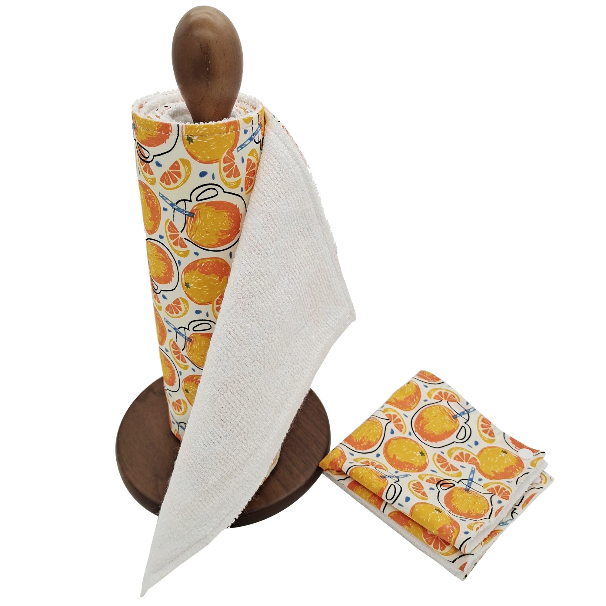 Paperless Kitchen Towels, Zero Waste, Reusable paper towels roll with snaps Kitchen Clothes, eco-friendly，Dish Towels，orange fruit