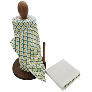 Reusable Paperless Towels Washable, Eco-friendly cloth towels, Reusable paperless towels roll with snaps, — Yellow Green Geometric Print