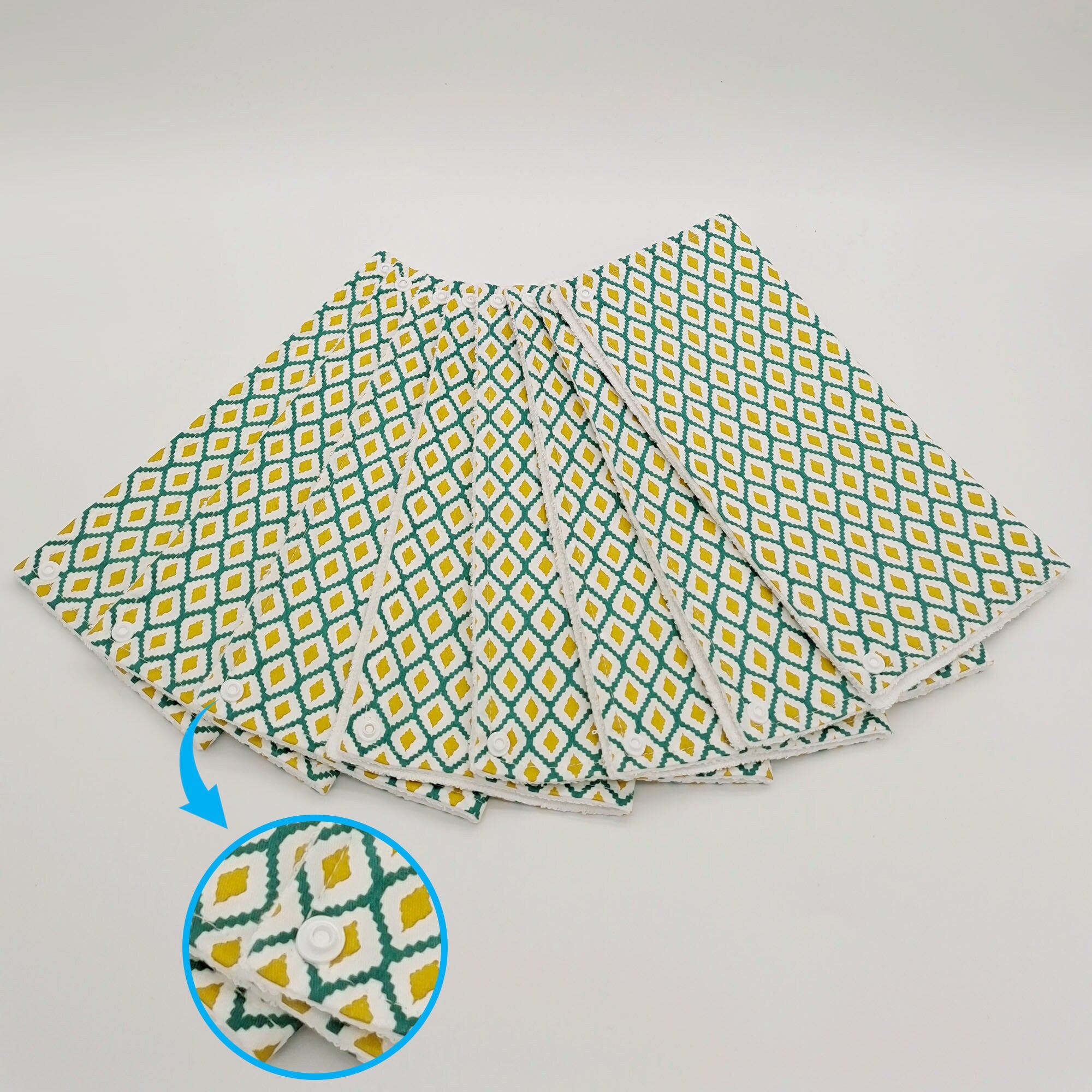 Reusable Paperless Towels Washable, Eco-friendly cloth towels, Reusable paperless towels roll with snaps, — Yellow Green Geometric Print
