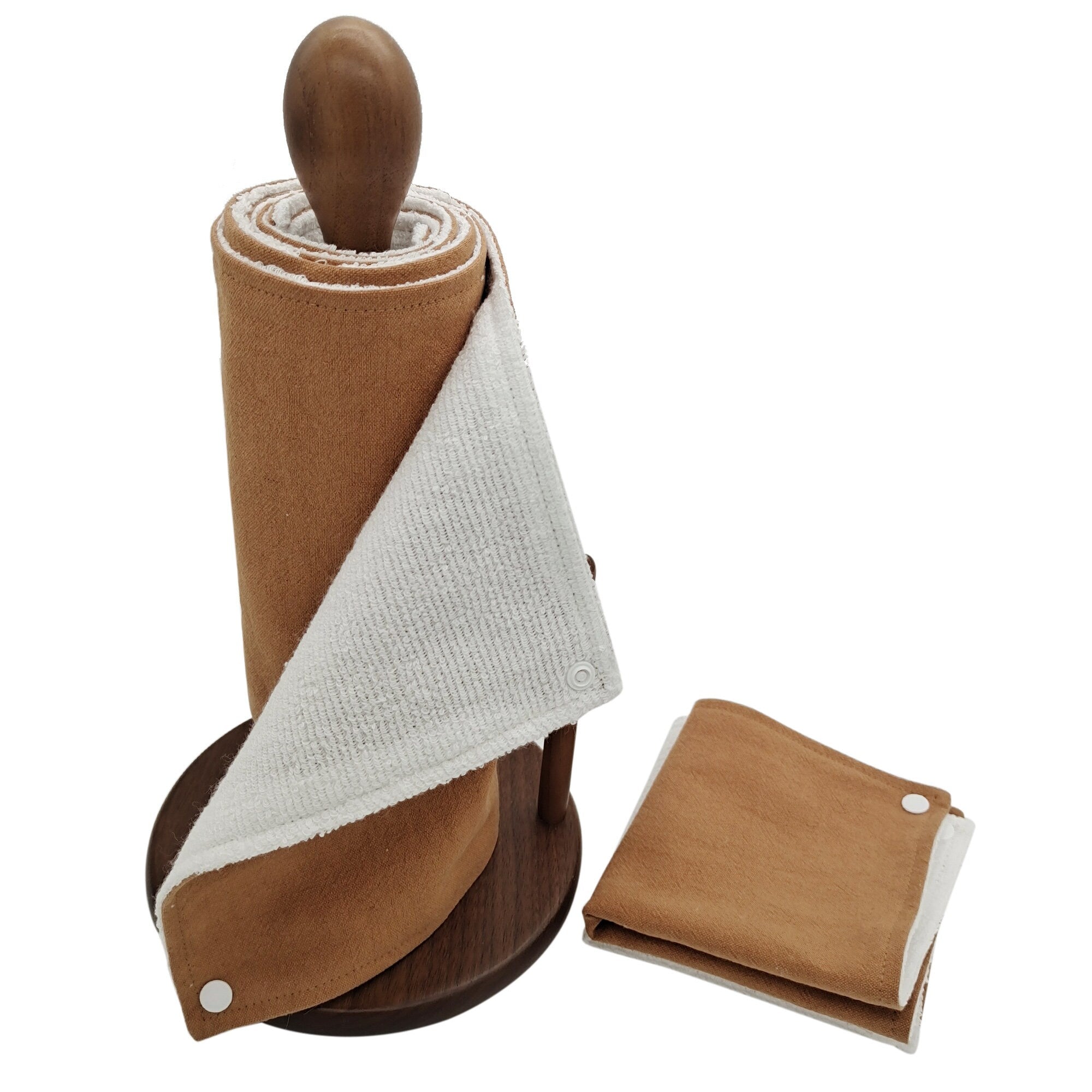 Paperless Kitchen Towels, Solid Color Reusable paper towels roll with snaps Kitchen Clothes, eco-friendly Dish Towels — Caramel