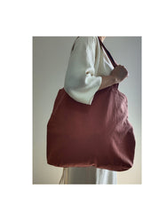 Brown red  tote bag, cotton linen tote bag, market bag, linen bag, shopping shoulder bag， travel bag，beach bag，Literary and elegant