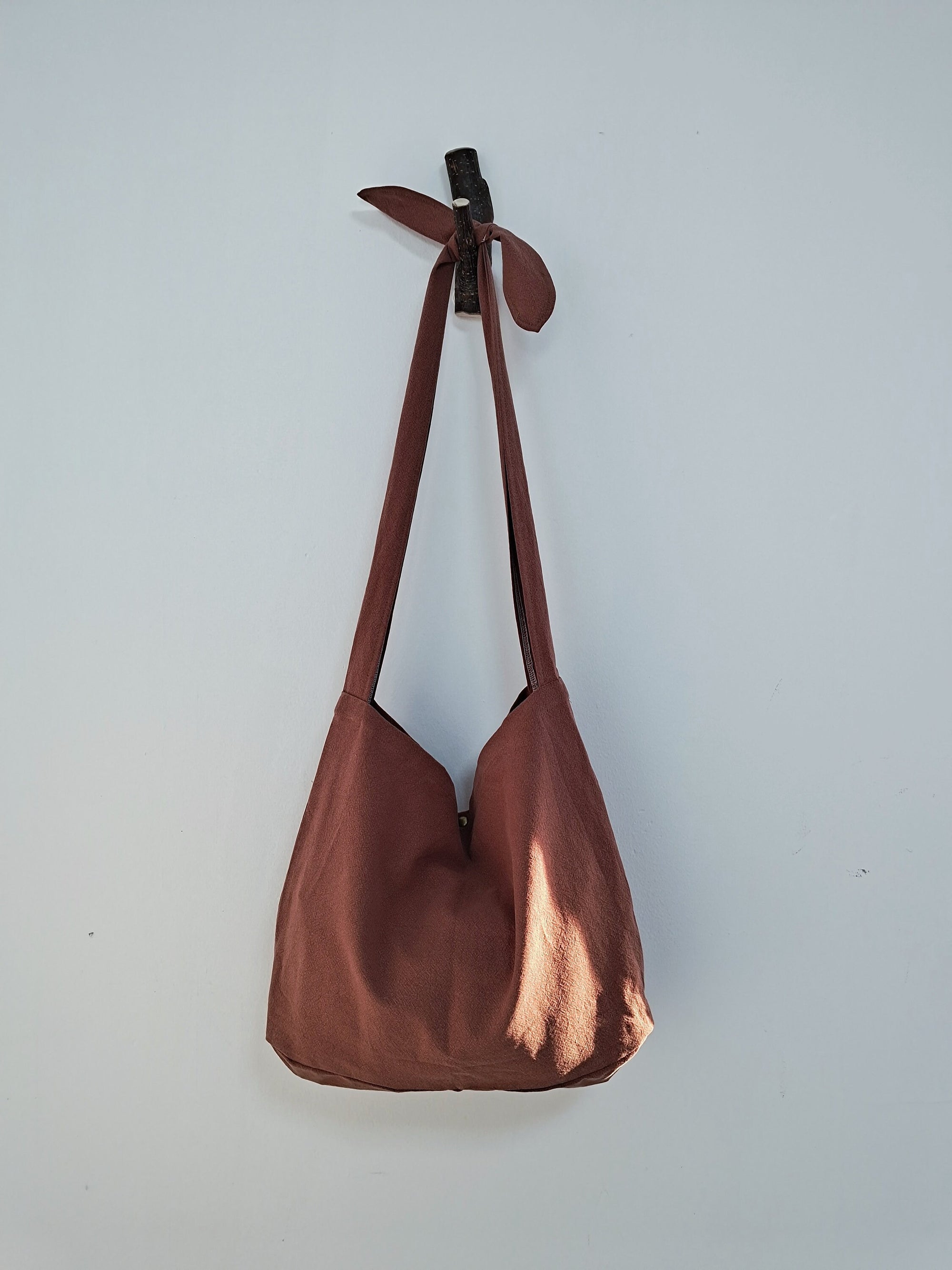 Brown red Crossbody bag, cotton linen school bag, market bag, tote bag,shopping bag ，travel bag，beach bag-Handmade, limited Christmas gift