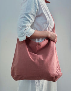 Brown red Crossbody bag, cotton linen school bag, market bag, tote bag,shopping bag ，travel bag，beach bag-Handmade, limited Christmas gift