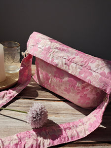 Apricot Puff Flower Crossbody bag, cotton linen school bag, market bag, tote bag,shopping bag ，travel bag，pink beach bag, Christmas gift