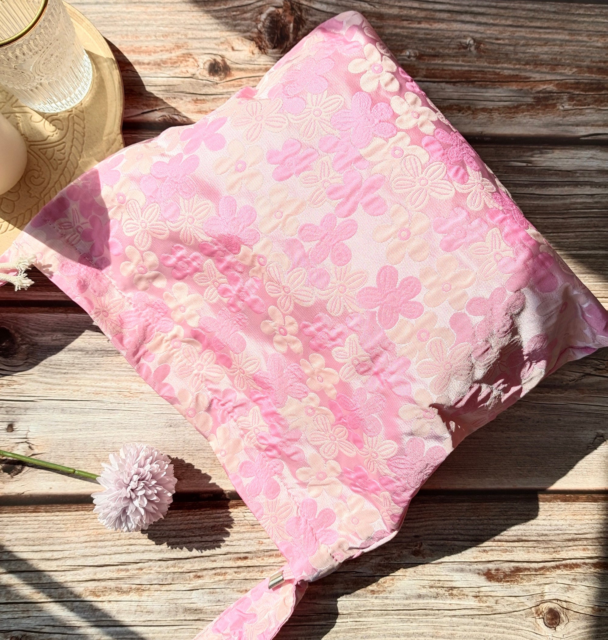 Apricot Puff Flower Crossbody bag, cotton linen school bag, market bag, tote bag,shopping bag ，travel bag，pink beach bag, Christmas gift