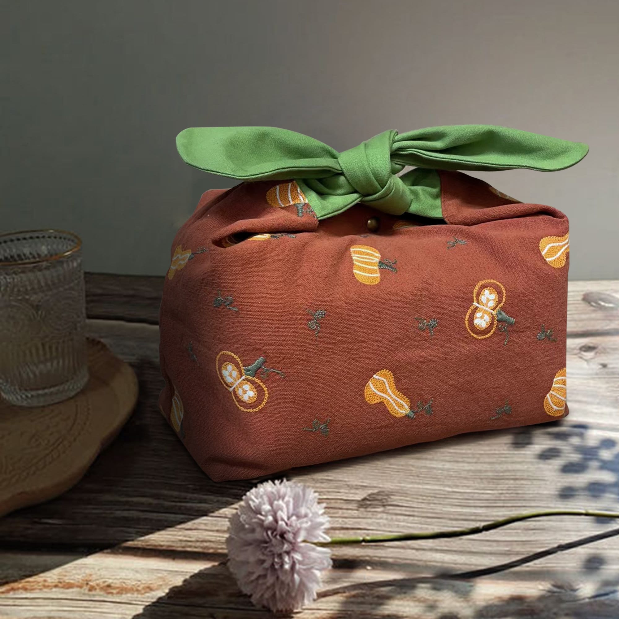 Pumpkin Reusable   lunch bag bento bag, zero waste , Eco Friendly  lunch box cloth School Gift for Kids women