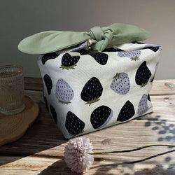 Black strawberry Reusable lunch bag bento bag, zero waste , Eco Friendly  lunch box cloth School Gift for Kids women