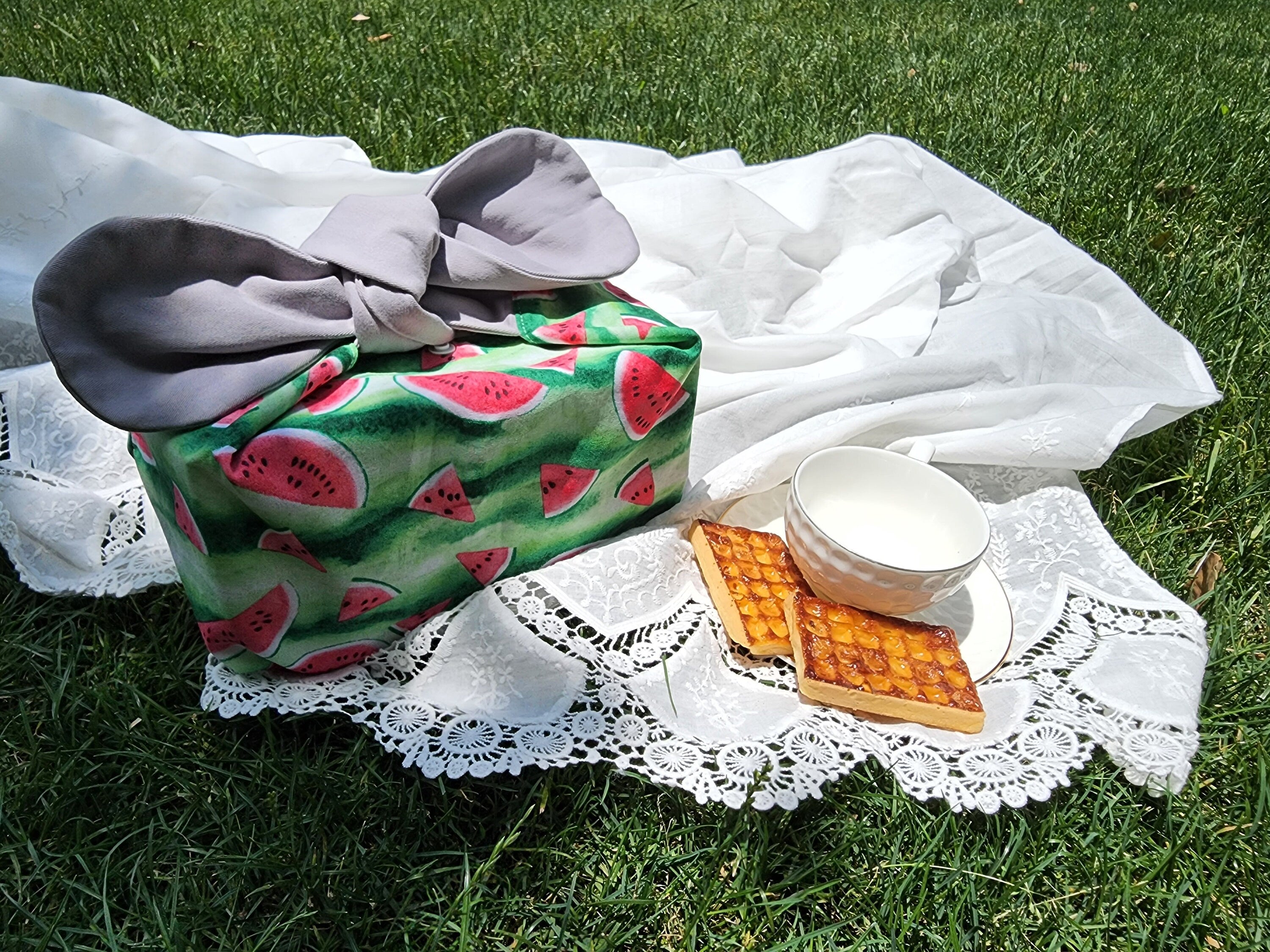 Watermelon Reusable  lunch bag bento bag, zero waste , Eco Friendly  lunch box cloth School Gift for Kids women