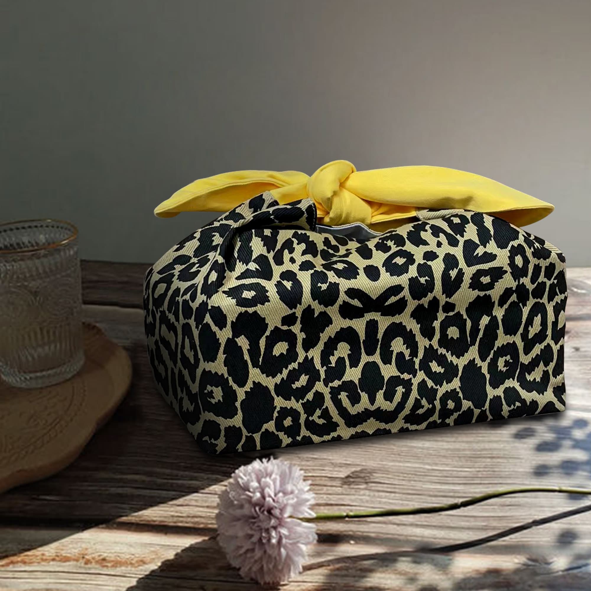 Leopard print Reusable  lunch bag bento bag, zero waste , Eco Friendly  lunch box cloth School Gift for Kids women