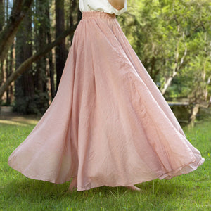 Cotton linen skirt soft and flowing linen skirt travel skirt beach skirt gift for her pink Pockets and waist can be customized