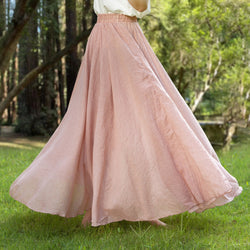 Cotton linen skirt soft and flowing linen skirt travel skirt beach skirt gift for her pink custom waist，Pockets and waist can be customized