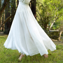 Cotton linen skirt soft and flowing linen skirt travel skirt beach skirt gift for her white ，Pockets and waist can be customized