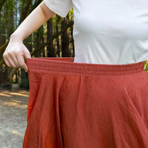 Cotton linen skirt soft and flowing linen skirt travel skirt beach skirt gift for her Rust Red ，Pockets and waist can be customized