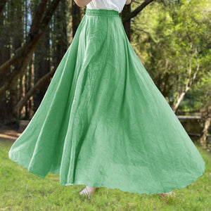 Fruit Green Cotton linen skirt soft and flowing linen skirt travel skirt beach skirt gift for her ，Pockets and waist can be customized