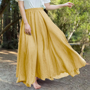 Yellow Cotton linen skirt soft and flowing linen skirt travel skirt beach skirt gift for her ，Pockets and waist can be customized