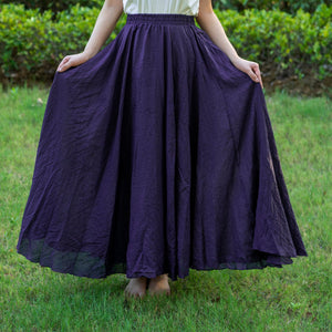 Cotton linen skirt soft and flowing linen skirt Blue-Purple travel skirt beach skirt gift for her，Pockets and waist can be customized