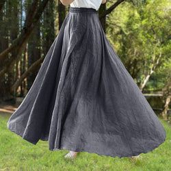 Gray Cotton linen skirt soft and flowing linen skirt travel skirt beach skirt gift for her ，Pockets and waist can be customized